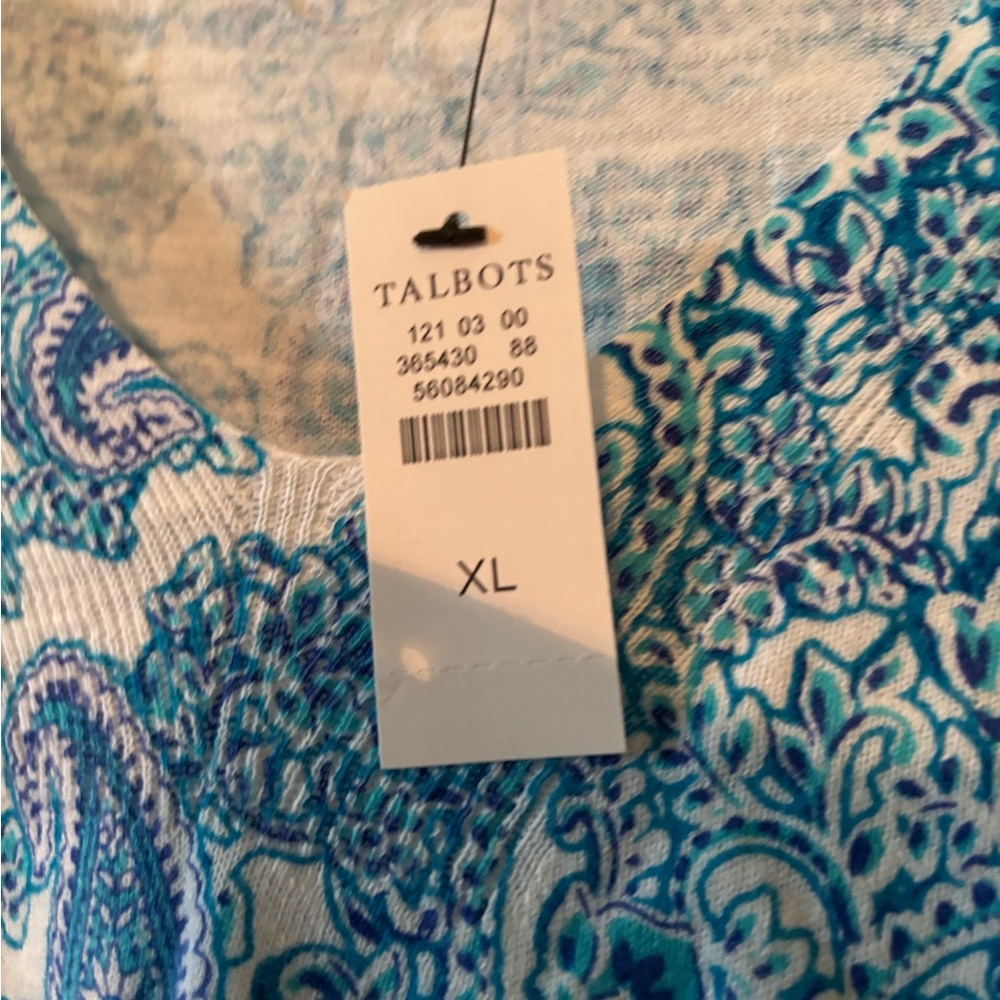 Talbots Blue and White Paisley Blouse with Intricate Design